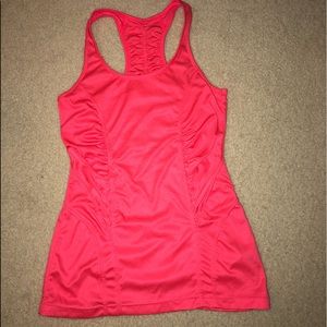 Pink striped rousched tank w zipper